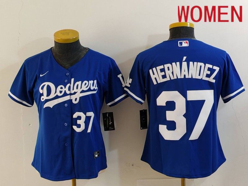 Women Los Angeles Dodgers 37 Hernandez Blue Nike Game 2024 MLB Jersey style 7263
